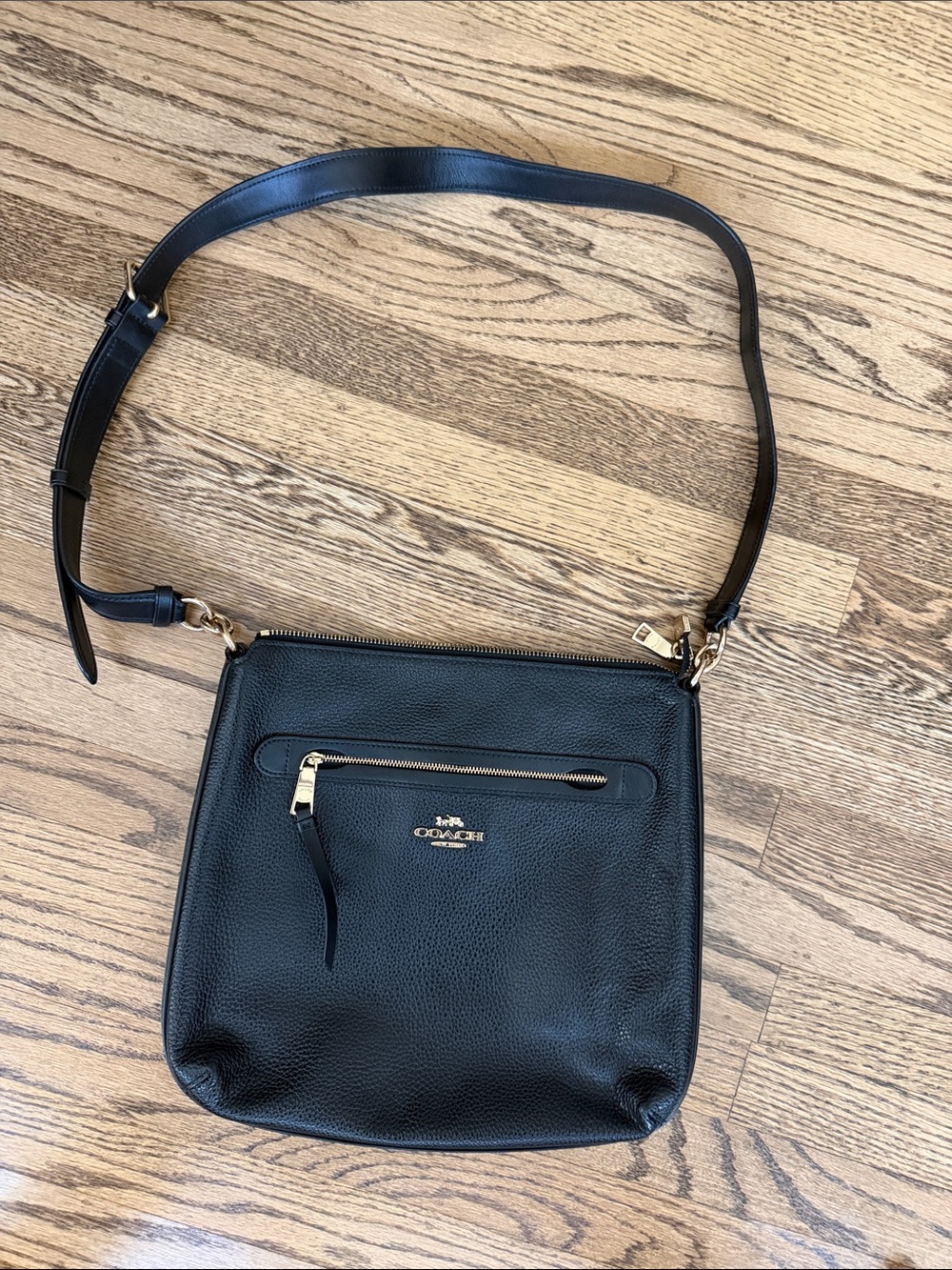 Coach Black Pebbled Leather Zip-Front Crossbody